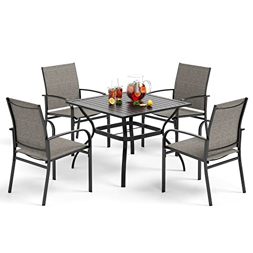 HERA'S HOUSE 5 Pieces Patio Dining Set, Outdoor Table and Chairs Set for 4, 4 x Grey Testilene Dining Chair, 37" Square Metal Dining Table, for Lawn Garden Backyard Deck