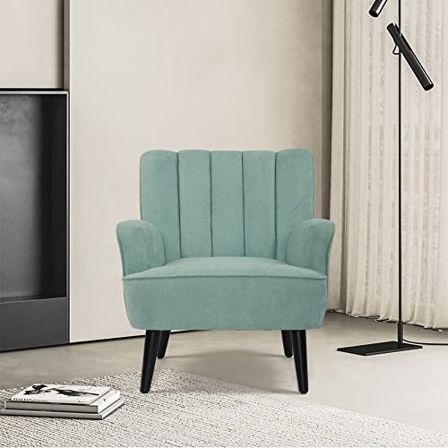 LSSPAID Accent Chairs, Fabric Upholstered Armchairs, Mid Century Modern Accent Chair, Wooden Living Room Chairs, Green, Set of 1