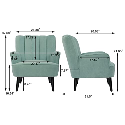LSSPAID Accent Chairs, Fabric Upholstered Armchairs, Mid Century Modern Accent Chair, Wooden Living Room Chairs, Green, Set of 1