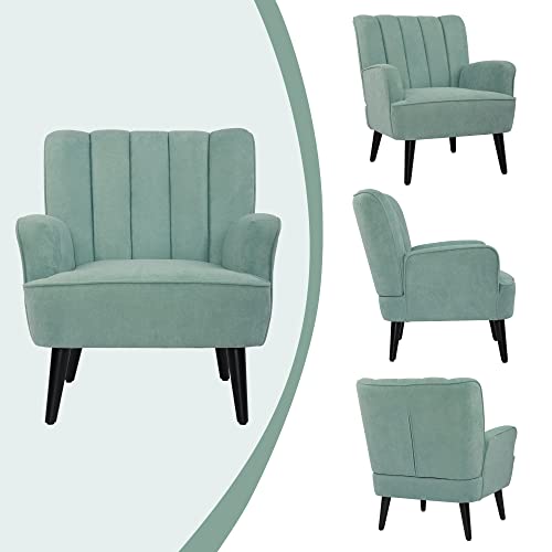 LSSPAID Accent Chairs, Fabric Upholstered Armchairs, Mid Century Modern Accent Chair, Wooden Living Room Chairs, Green, Set of 1
