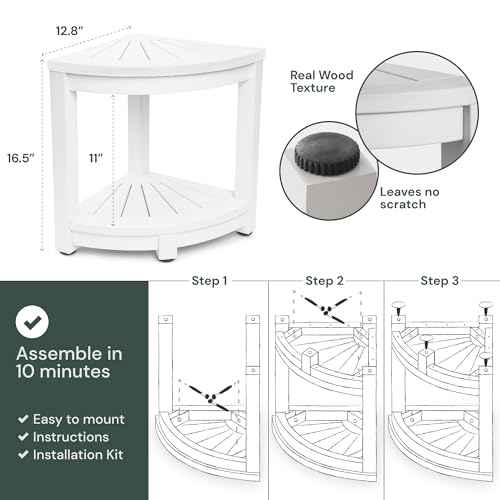ROHKEX Corner Shower Stool - Waterproof Heavy Duty Shower Bench for Shaving Legs & Inside Shower Use - Sturdy Bathseat for Relaxation - Shower Shelf & Seat - Indoor & Outdoor Easy Assemble