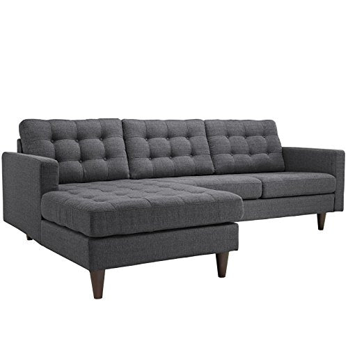 Modway Empress Mid-Century Modern Upholstered Fabric Left-Arm Facing Sectional Sofa in Gray