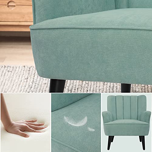 LSSPAID Accent Chairs, Fabric Upholstered Armchairs, Mid Century Modern Accent Chair, Wooden Living Room Chairs, Green, Set of 1