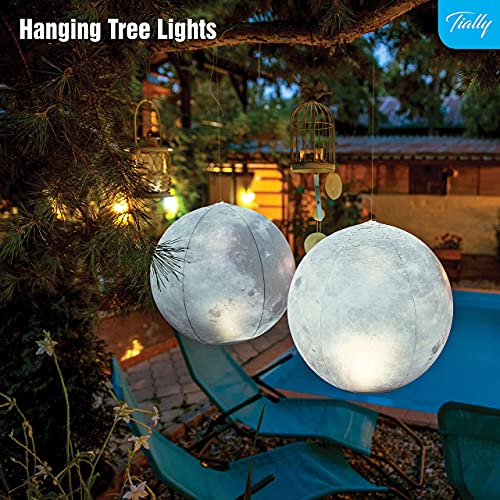 TIALLY Full Moon Floating Pool Lights Solar Powered - 14" Inflatable Solar Pool Lights That Float - Waterproof Light up Pool Floats for Pool Party Decorations - Pool Gifts for Pool Owners (2 Pack)