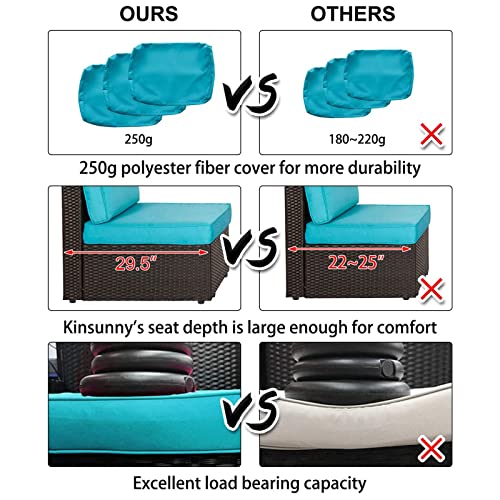 Kinsunny Peach Tree 7 PCs Outdoor Patio Furniture Sets PE Rattan Wicker Sofa Sectional Furniture Set with 2 Pillows and Tea Table