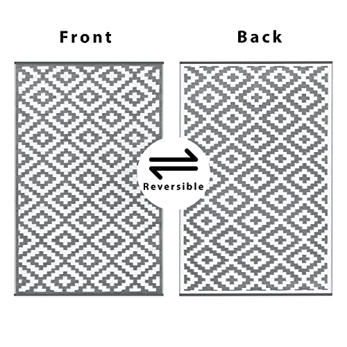 Green Decore Reversible Nirvana Outdoor Rug, Waterproof, Fade Resistant, Modern Large Floor Mats for Patios,Decks, Garden and Outdoors, Backyard, Beach, Camping, Picnic - (Grey/White, 8 X 10 ft)