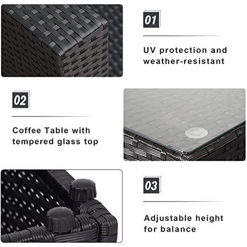 Kinsunny Peach Tree 7 PCs Outdoor Patio Furniture Sets PE Rattan Wicker Sofa Sectional Furniture Set with 2 Pillows and Tea Table