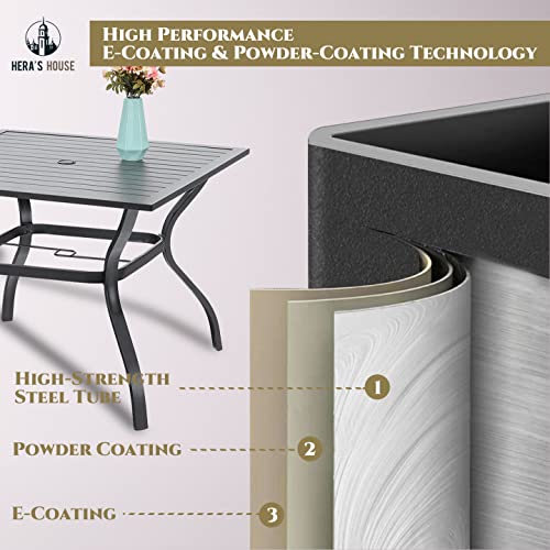 HERA'S HOUSE 5 Pieces Patio Dining Set, Outdoor Table and Chairs Set for 4, 4 x Grey Testilene Dining Chair, 37" Square Metal Dining Table, for Lawn Garden Backyard Deck