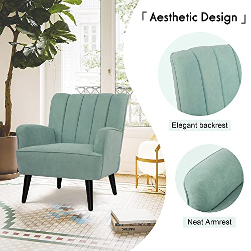 LSSPAID Accent Chairs, Fabric Upholstered Armchairs, Mid Century Modern Accent Chair, Wooden Living Room Chairs, Green, Set of 1