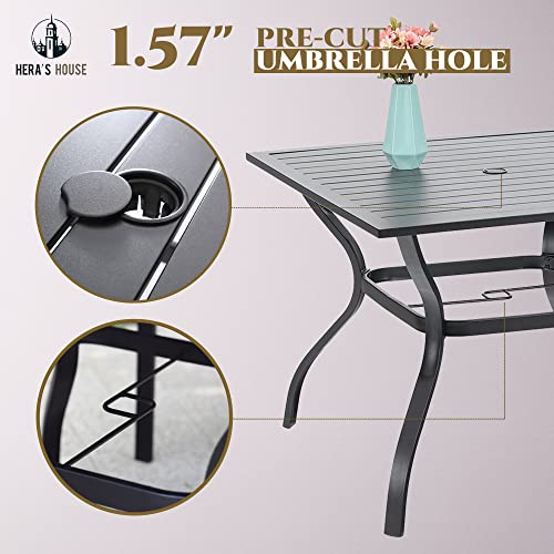 HERA'S HOUSE 5 Pieces Patio Dining Set, Outdoor Table and Chairs Set for 4, 4 x Grey Testilene Dining Chair, 37" Square Metal Dining Table, for Lawn Garden Backyard Deck