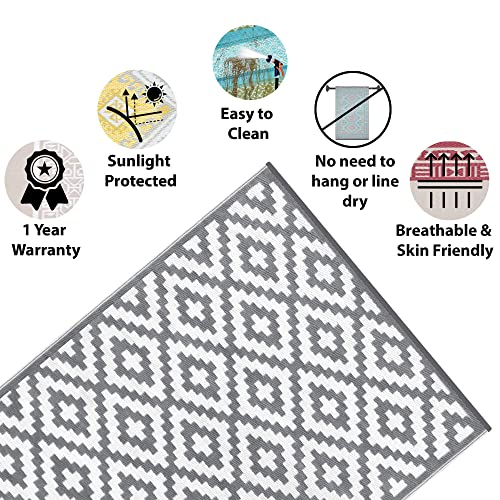 Green Decore Reversible Nirvana Outdoor Rug, Waterproof, Fade Resistant, Modern Large Floor Mats for Patios,Decks, Garden and Outdoors, Backyard, Beach, Camping, Picnic - (Grey/White, 8 X 10 ft)