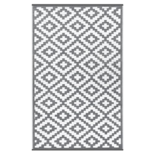 Green Decore Reversible Nirvana Outdoor Rug, Waterproof, Fade Resistant, Modern Large Floor Mats for Patios,Decks, Garden and Outdoors, Backyard, Beach, Camping, Picnic - (Grey/White, 8 X 10 ft)