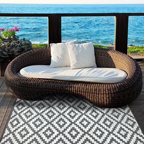 Green Decore Reversible Nirvana Outdoor Rug, Waterproof, Fade Resistant, Modern Large Floor Mats for Patios,Decks, Garden and Outdoors, Backyard, Beach, Camping, Picnic - (Grey/White, 8 X 10 ft)