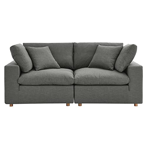 Modway Commix Down Filled Overstuffed 2 Piece Sectional Sofa Set, Two Corner Chairs, Gray