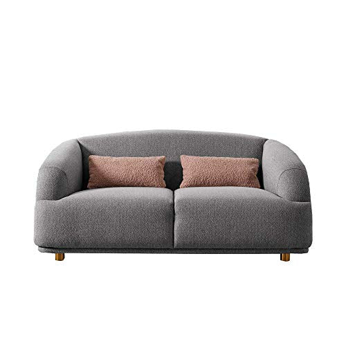 Acanva Modern Barrel Back T-Shaped Seat Cushion Design Living Room Sofa, 69" W Loveseat, Grey