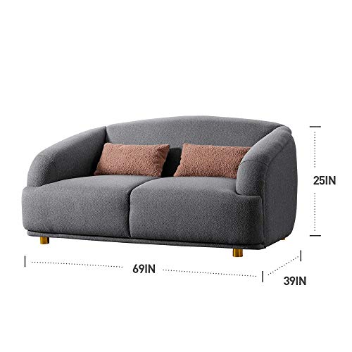 Acanva Modern Barrel Back T-Shaped Seat Cushion Design Living Room Sofa, 69" W Loveseat, Grey