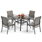 HERA'S HOUSE 5 Pieces Patio Dining Set, Outdoor Table and Chairs Set for 4, 4 x Grey Testilene Dining Chair, 37" Square Metal Dining Table, for Lawn Garden Backyard Deck