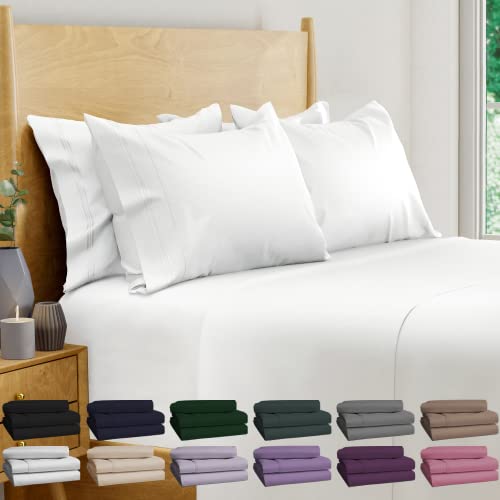 BAMPURE 100% Organic Certified Bamboo Sheets Queen - 6 Piece Set - Superior Soft & Cooling Sheets - Up to 16’’ Deep Pocket - Luxury Series 1 Flat Sheet, 1 Fitted Sheet, 4 Pillowcases (Queen White)