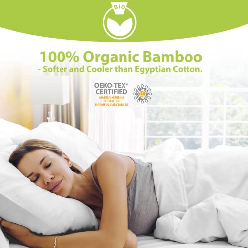 BAMPURE 100% Organic Certified Bamboo Sheets Queen - 6 Piece Set - Superior Soft & Cooling Sheets - Up to 16’’ Deep Pocket - Luxury Series 1 Flat Sheet, 1 Fitted Sheet, 4 Pillowcases (Queen White)