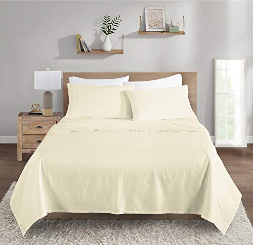 ELINEN Bamboo Viscose Sheet Set - Queen Size, 4 Piece Set with Deep Pockets up to 18 Inches - Luxuriously Soft, Cooling, and Silky Sateen Weave - Ivory (Queen)