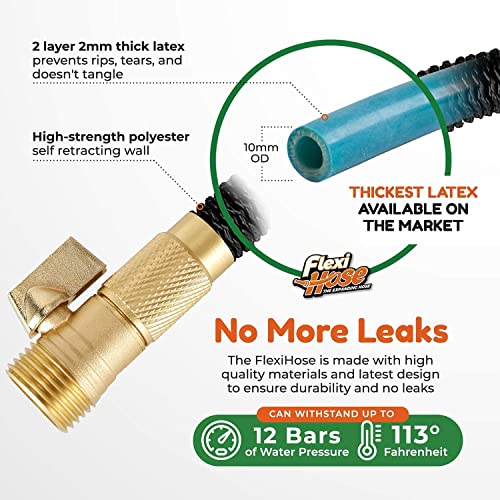 Flexi Hose with 8 Function Nozzle Expandable Garden Hose 50 ft, Lightweight & No-Kink Flexible Extendable Garden Flex Hose, 3/4 inch Solid Brass Fittings and Double Latex Core, 50ft Black