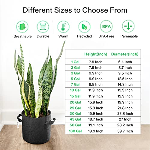 VIVOSUN 5-Pack 5 Gallon Grow Bags Heavy Duty 300G Thickened Nonwoven Plant Fabric Pots with Handles