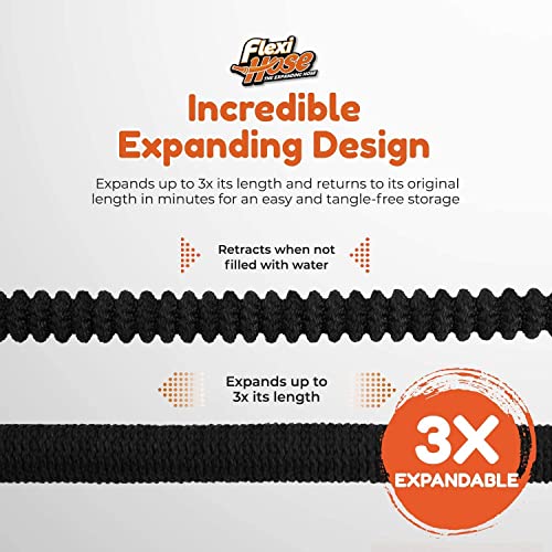 Flexi Hose with 8 Function Nozzle Expandable Garden Hose 50 ft, Lightweight & No-Kink Flexible Extendable Garden Flex Hose, 3/4 inch Solid Brass Fittings and Double Latex Core, 50ft Black