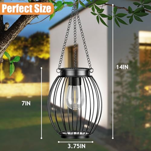 Solar Lantern, Solar Lights for Outside, Waterproof Outdoor Hanging Lanterns, Metal Solar Powered Tree Lights with Hook, Garden Christmas Decor Lighting for Patio Porch Pathway, Bulbs Include, 2 Pack