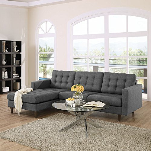 Modway Empress Mid-Century Modern Upholstered Fabric Left-Arm Facing Sectional Sofa in Gray