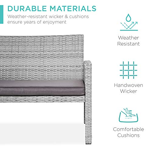 Best Choice Products 4-Piece Wicker Patio Conversation Furniture Set w/ 4 Seats, Tempered Glass Table Top - Gray Wicker/Gray Cushions