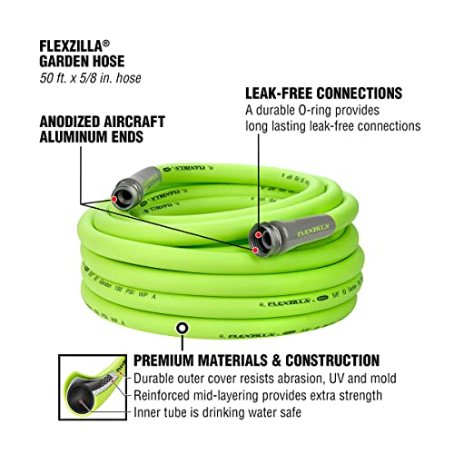 Flexzilla Garden Hose 5/8 in. x 50 ft, Heavy Duty, Lightweight, Drinking Water Safe, ZillaGreen - HFZG550YW-E