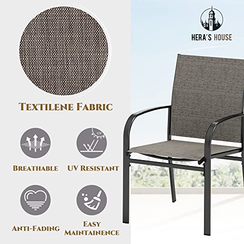 HERA'S HOUSE 5 Pieces Patio Dining Set, Outdoor Table and Chairs Set for 4, 4 x Grey Testilene Dining Chair, 37" Square Metal Dining Table, for Lawn Garden Backyard Deck