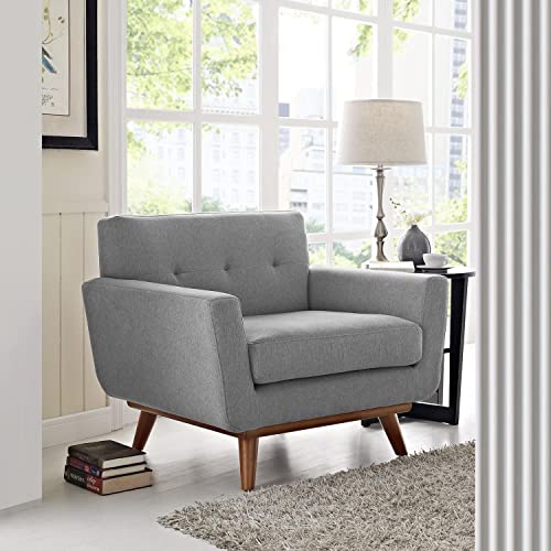 Modway Engage Mid-Century Modern Upholstered Fabric Accent Arm Lounge Chair in Expectation Gray