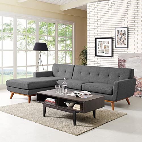 Modway Engage Mid-Century Modern Upholstered Fabric Left-Facing Sectional Sofa in Gray