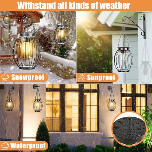 Solar Lantern, Solar Lights for Outside, Waterproof Outdoor Hanging Lanterns, Metal Solar Powered Tree Lights with Hook, Garden Christmas Decor Lighting for Patio Porch Pathway, Bulbs Include, 2 Pack