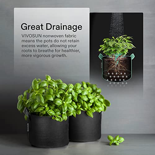 VIVOSUN 5-Pack 5 Gallon Grow Bags Heavy Duty 300G Thickened Nonwoven Plant Fabric Pots with Handles