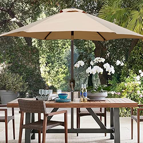 Blissun 9' Outdoor Market Patio Umbrella with Push Button Tilt and Crank, 8 Ribs (Tan)