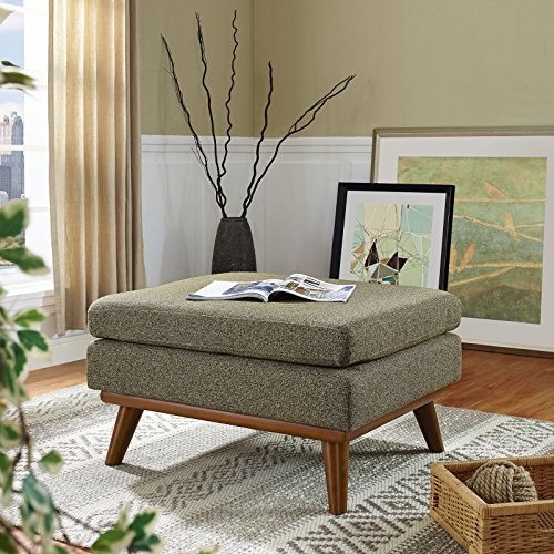 Modway Engage Mid-Century Modern Upholstered Fabric Ottoman in Oatmeal