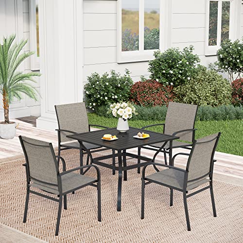 HERA'S HOUSE 5 Pieces Patio Dining Set, Outdoor Table and Chairs Set for 4, 4 x Grey Testilene Dining Chair, 37" Square Metal Dining Table, for Lawn Garden Backyard Deck