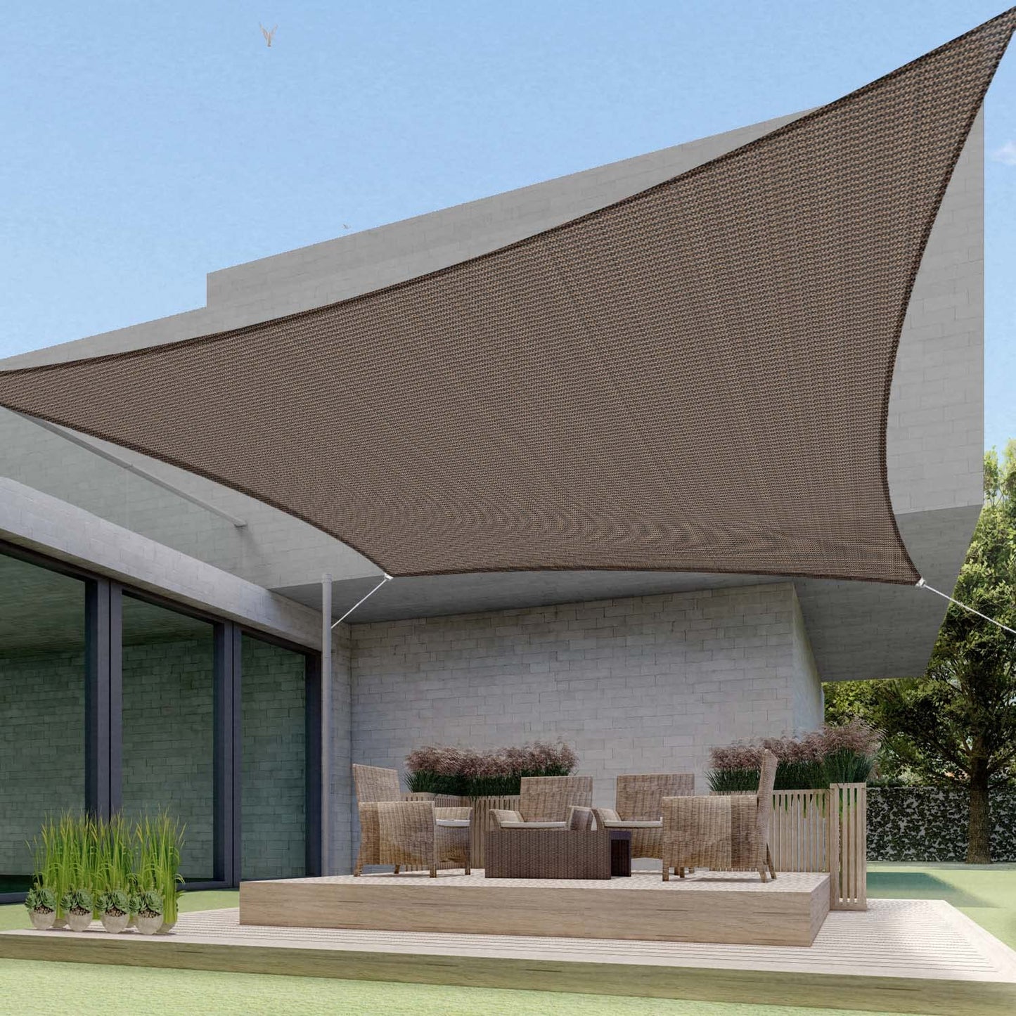 ECOOPTS 8'x12' HDPE Sun Shade Sail Rectangle Canopy Shades for Outdoor Patio Pergola Cover Blockage 95% UV Resistant(Brown)